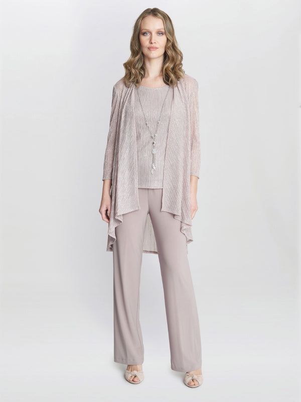 gina bacconi Natasha three piece metallic crinkle trouser suit BLUSH