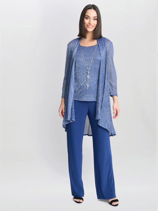 gina bacconi Natasha three piece metallic crinkle trouser suit Petrol