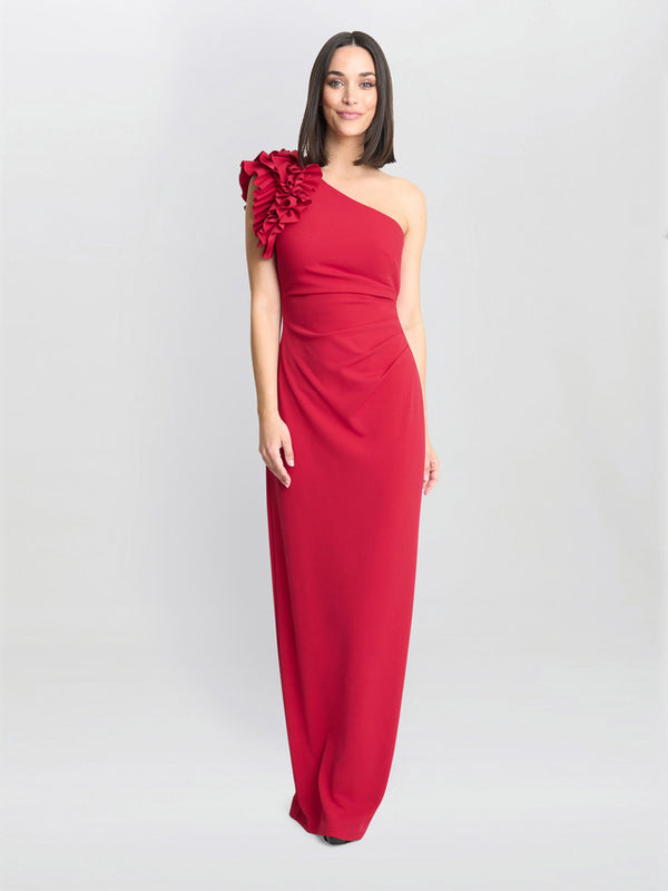 Gina Bacconi Nicole Ruffled One Shoulder Maxi Dress