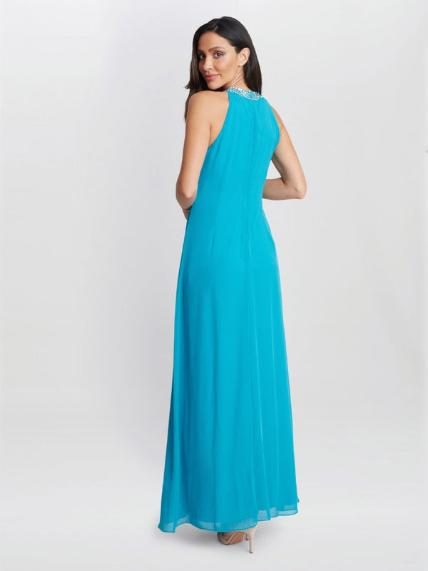 Gina Bacconi Pamela Halter Neck Maxi Dress With Beaded Neckline