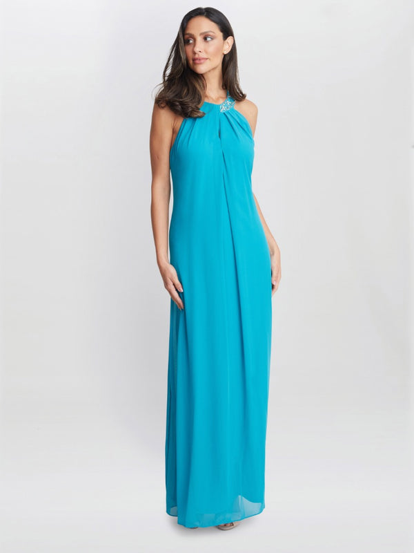 Gina Bacconi Pamela Halter Neck Maxi Dress With Beaded Neckline