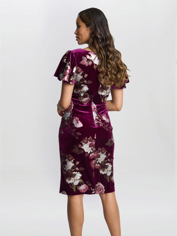 Gina Bacconi Paulina Square Neck Foil Printed Velvet Dress