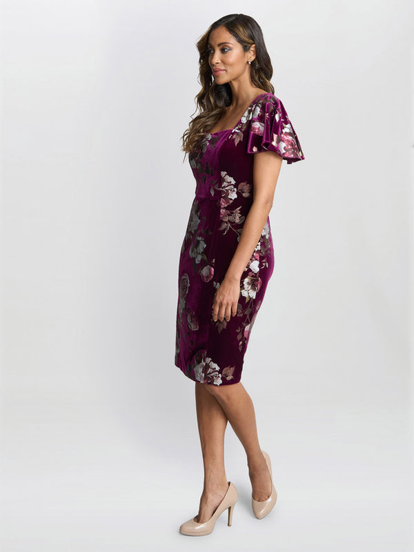 Gina Bacconi Paulina Square Neck Foil Printed Velvet Dress
