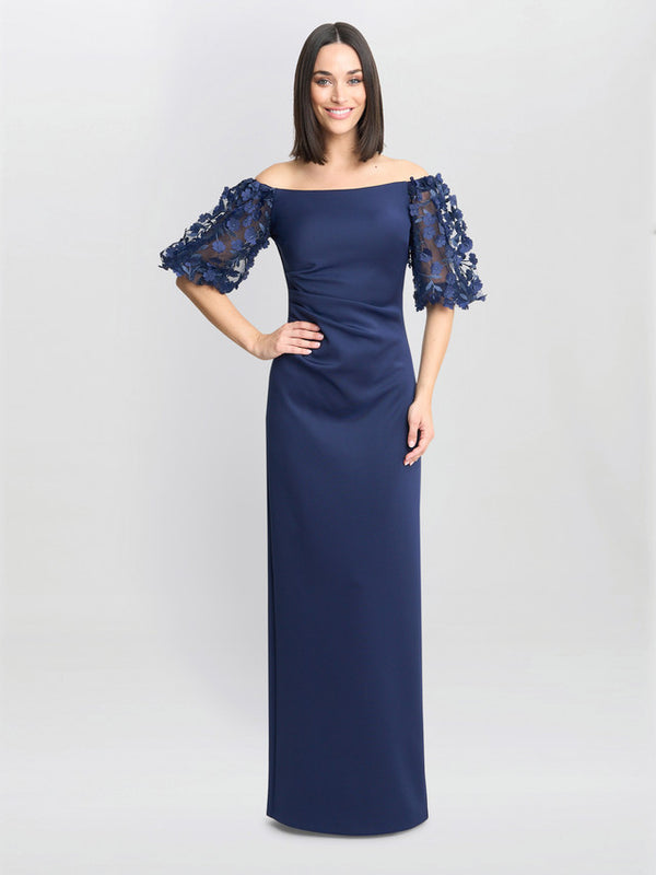 gina bacconi Penelope off the shoulder floral sleeve maxi dress