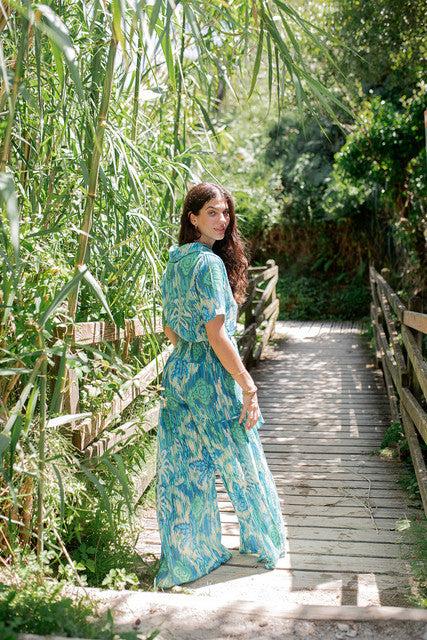 Gina Bacconi Piti Cuiti Bora Bora Aqua Shirt And Trouser Set