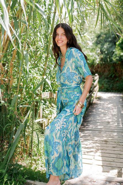 gina bacconi Piti cuiti bora bora aqua shirt and trouser set