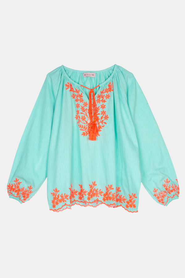 Gina Bacconi Piti Cuiti Guadalupe Aqua Blouse And Shorts Set