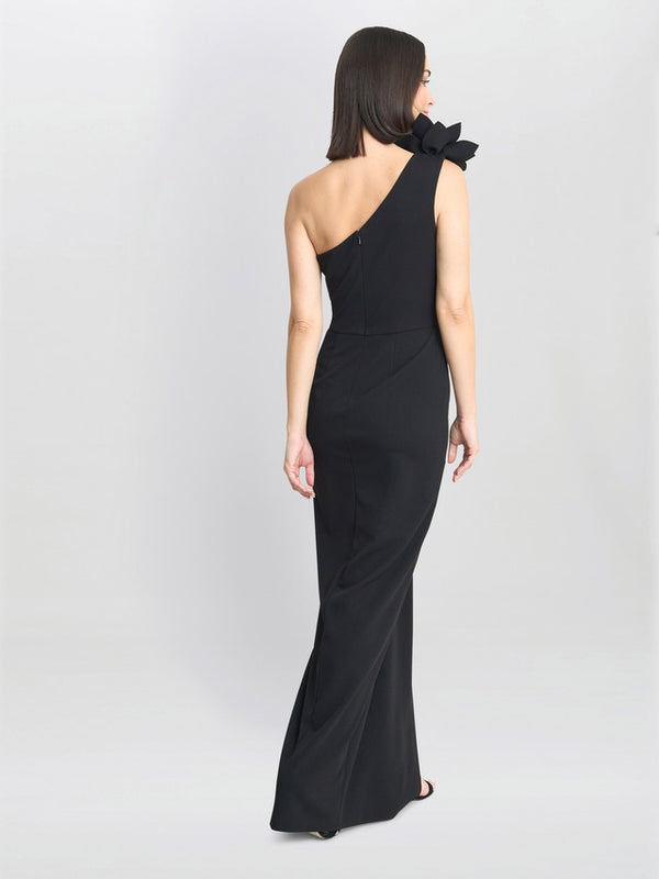 Gina Bacconi Portia One Shoulder Flower Maxi Dress Black