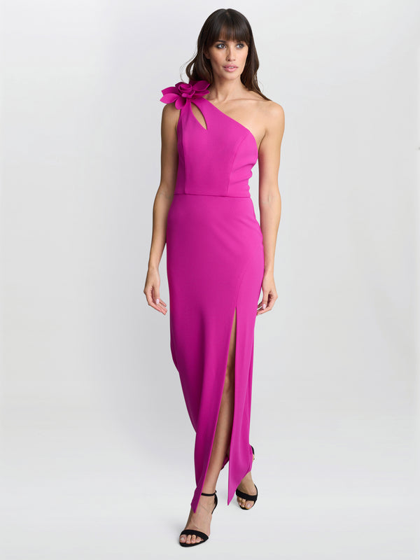 gina bacconi Portia one shoulder flower maxi dress Fuschia