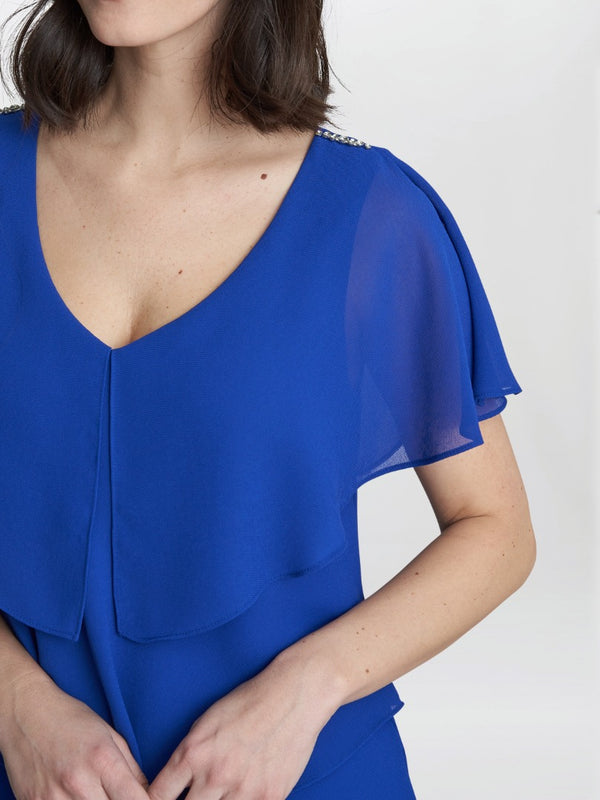 Gina Bacconi Rebecca Midi Tiered Dress With Shoulder Trim Cobalt