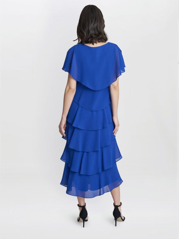Gina Bacconi Rebecca Midi Tiered Dress With Shoulder Trim Cobalt