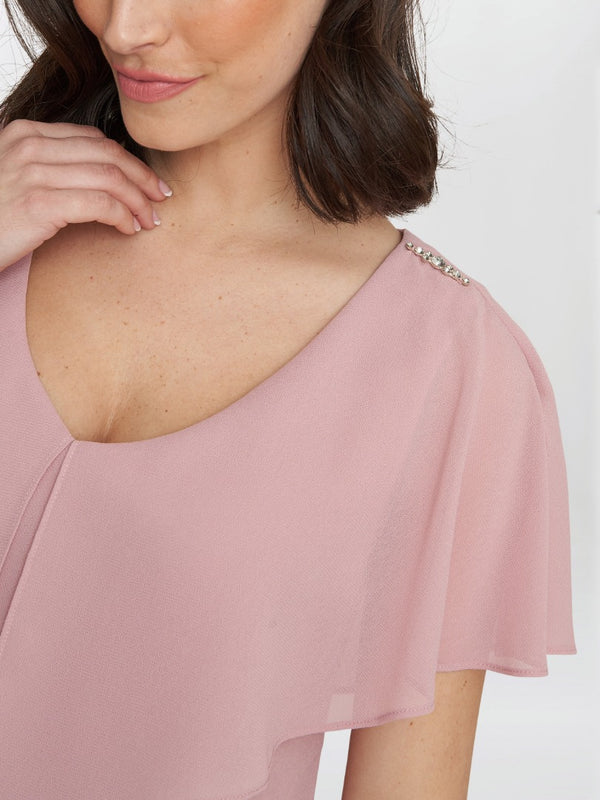 Gina Bacconi Rebecca Midi Tiered Dress With Shoulder Trim ROSE PINK