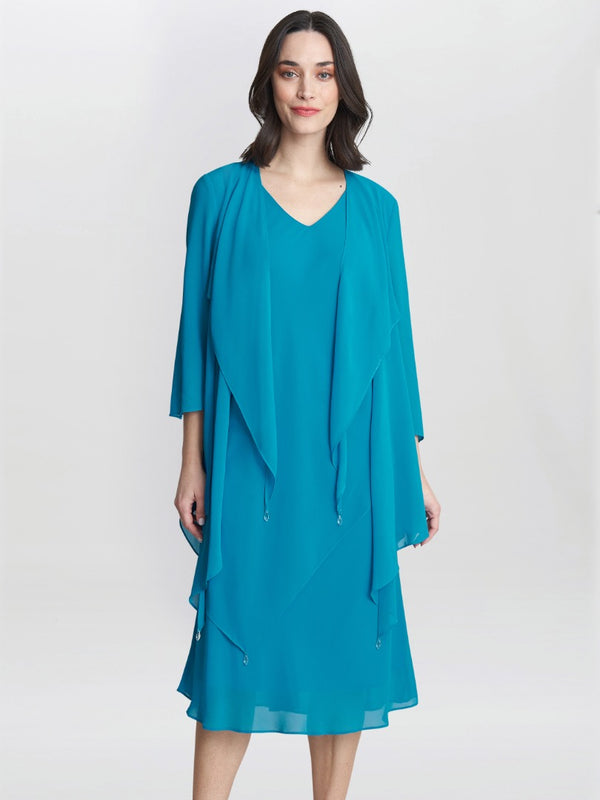 gina bacconi Rita 2 piece tiered dress and jacket BLUE