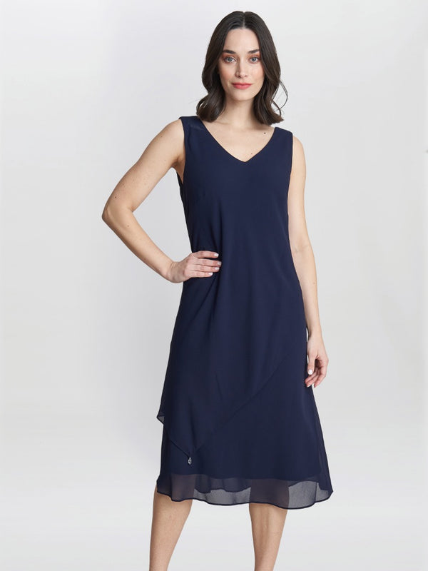 Gina Bacconi Rita 2 Piece Tiered Dress And Jacket NAVY