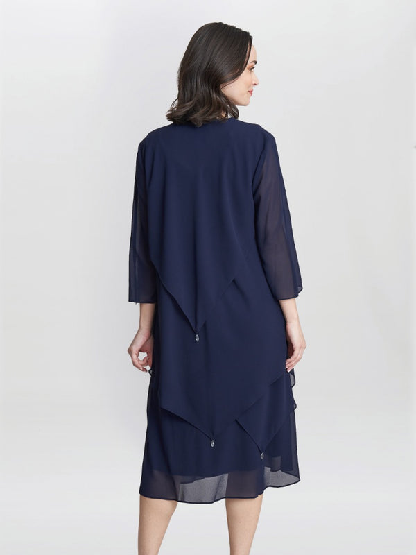 Gina Bacconi Rita 2 Piece Tiered Dress And Jacket NAVY