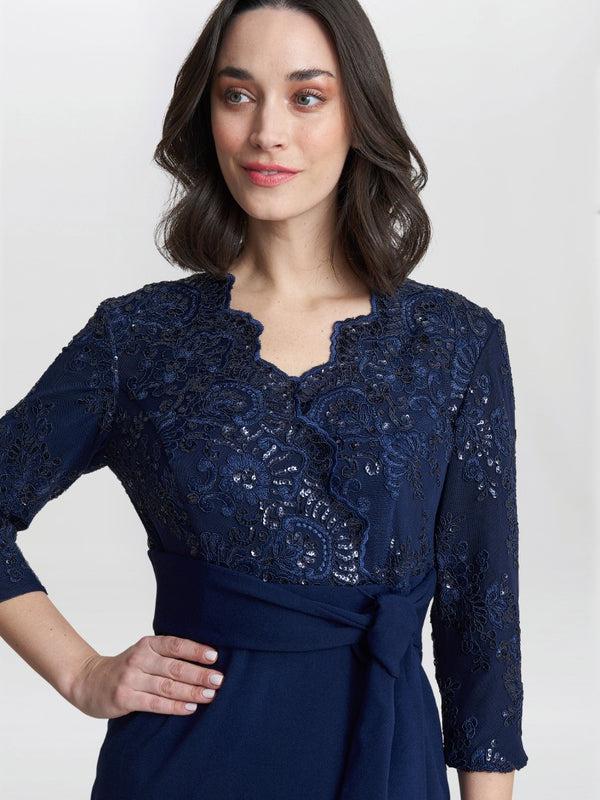 Gina Bacconi Robyn Petite Embroidered Dress With Tie Belt