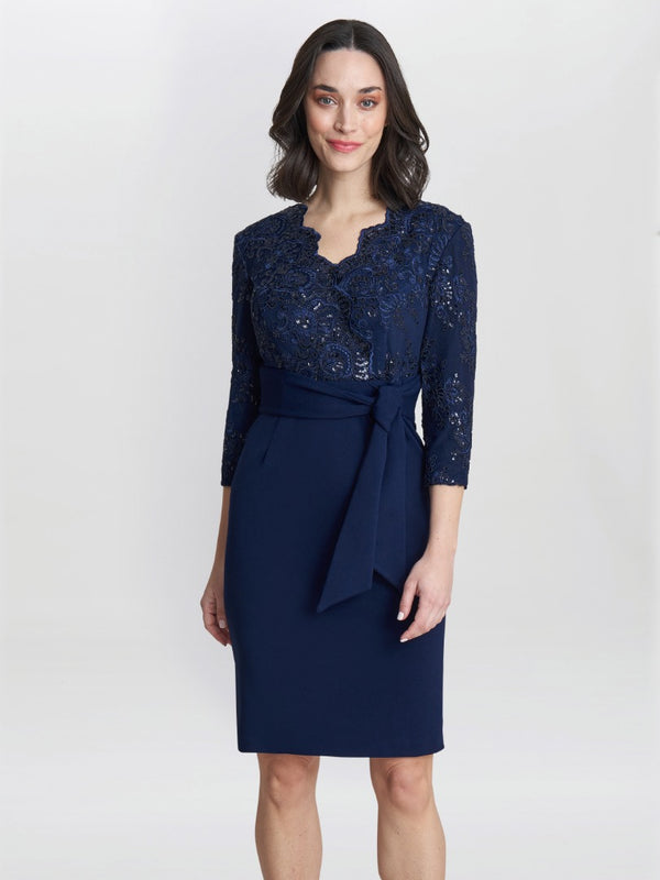 gina bacconi Robyn petite embroidered dress with tie belt