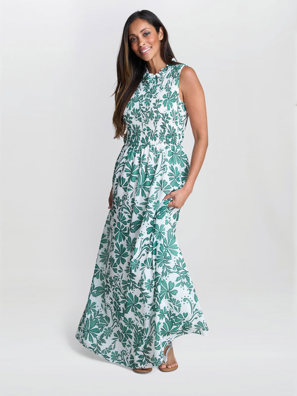 Gina Bacconi Roxanna Sleeveless Shired Top Dress Green