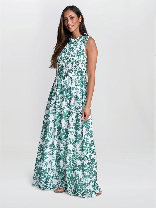 Gina Bacconi Roxanna Sleeveless Shired Top Dress Green