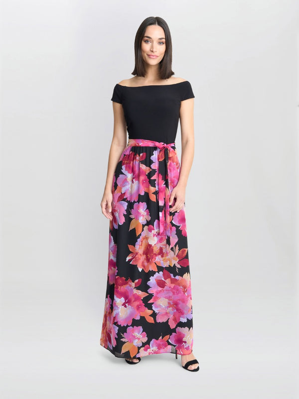 gina bacconi Ruth printed maxi dress with jersey bodice
