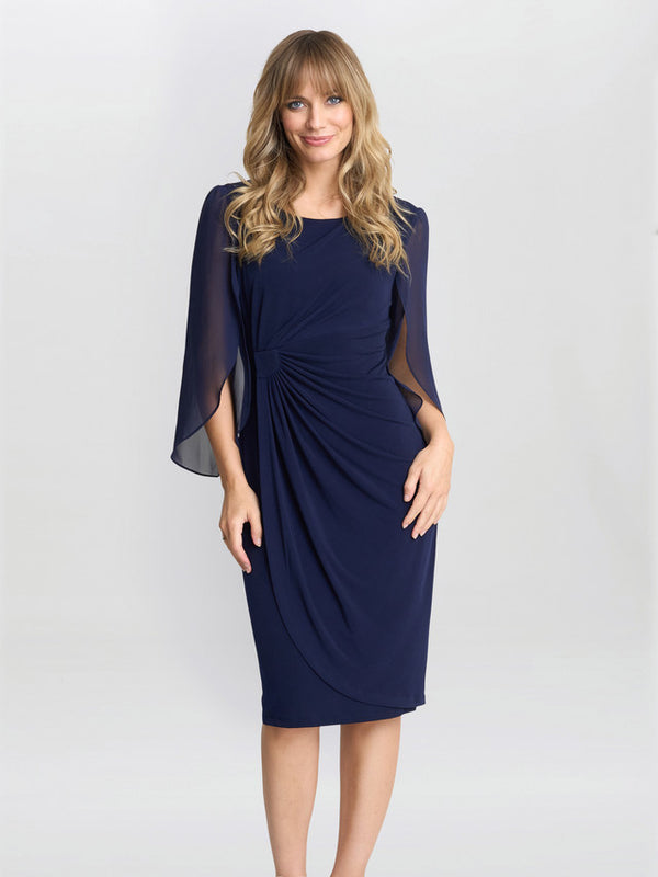 Gina Bacconi Ryder Jersey And Chiffon Wrap Dress Navy