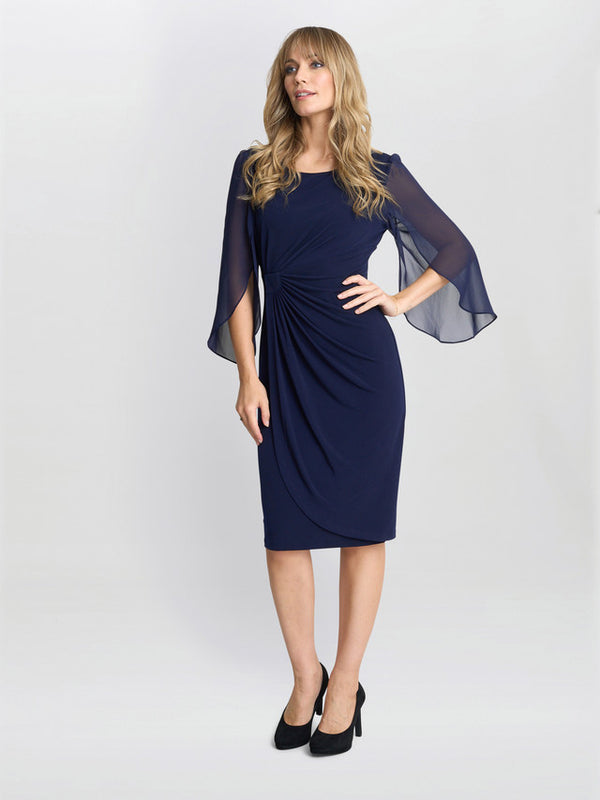Gina Bacconi Ryder Jersey And Chiffon Wrap Dress Navy
