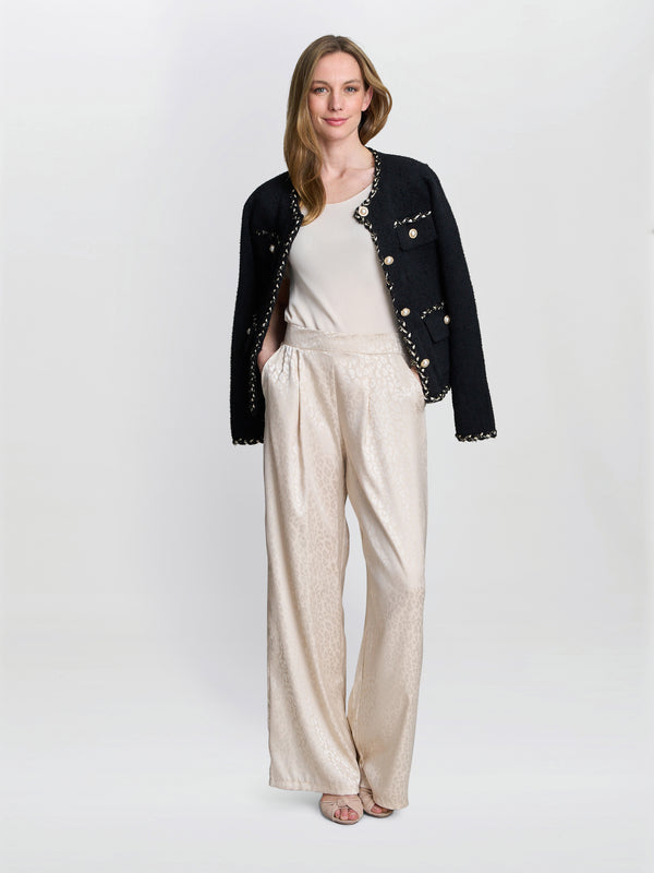 Gina Bacconi Sabine Satin Jacquard Pull On Trouser Cream