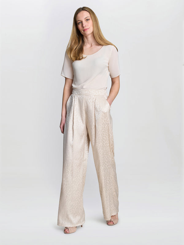 gina bacconi Sabine satin jacquard pull on trouser Cream