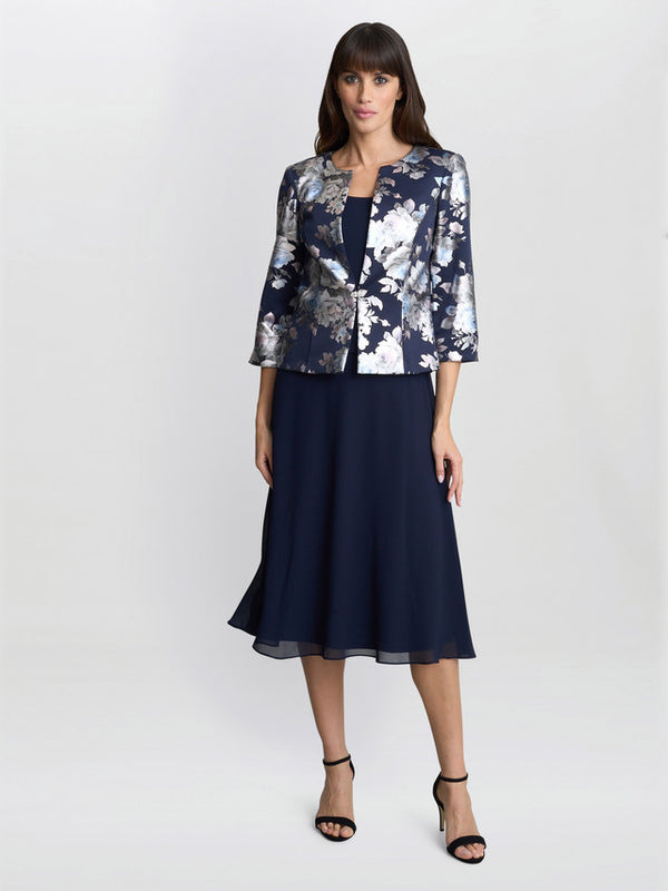 gina bacconi Sandra floral print jacquard jacket and dress