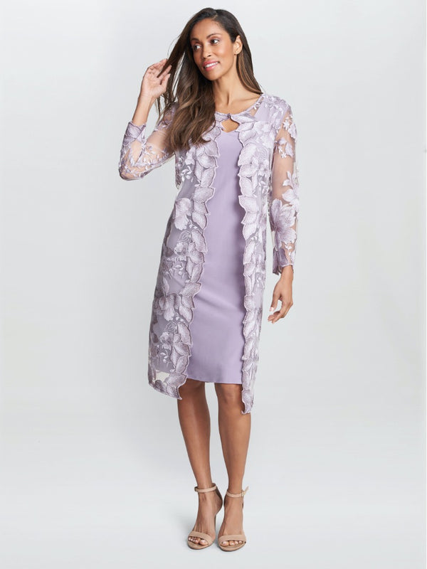 Gina Bacconi Savoy Embroidered Lace Mock Jacket With Jersey Dress ORCHID MIST