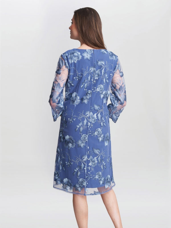 Gina Bacconi Savoy Embroidered Lace Mock Jacket With Jersey Dress BLUE
