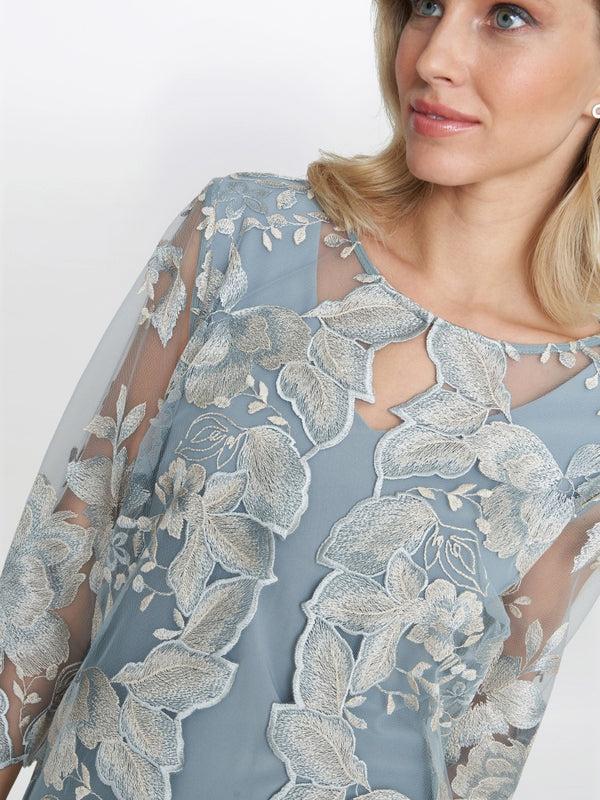 Gina Bacconi Savoy Embroidered Lace Mock Jacket With Jersey Dress ICE SAGE