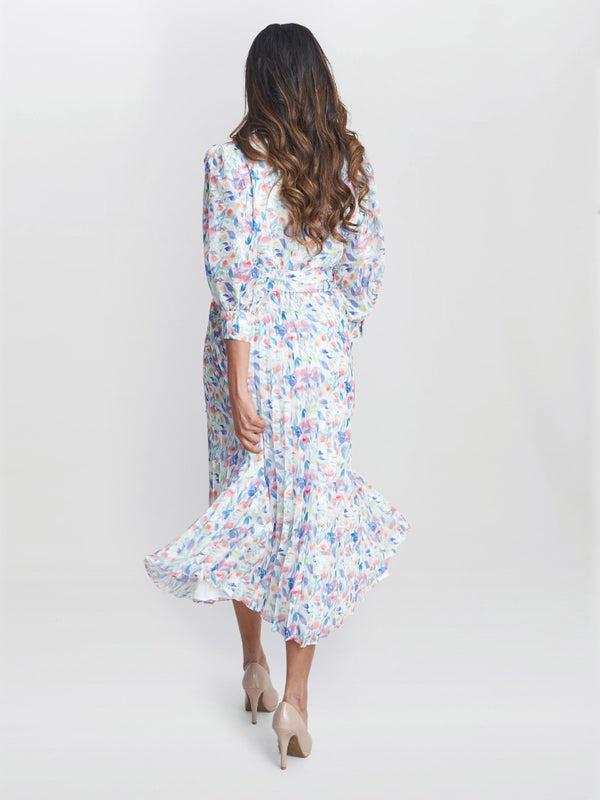 Gina Bacconi Sicily Jacquard Print Dress With Pleated Skirt