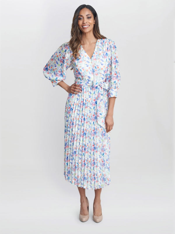 Gina Bacconi Sicily Jacquard Print Dress With Pleated Skirt