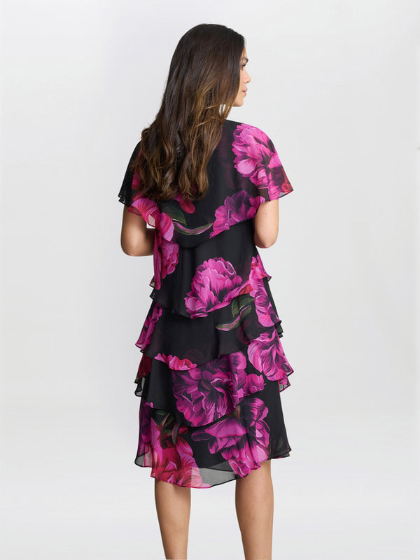 Gina Bacconi Skylar Short Printed Floral Tier Dress