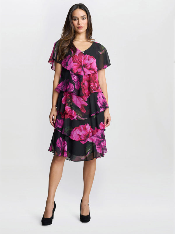 Gina Bacconi Skylar Short Printed Floral Tier Dress