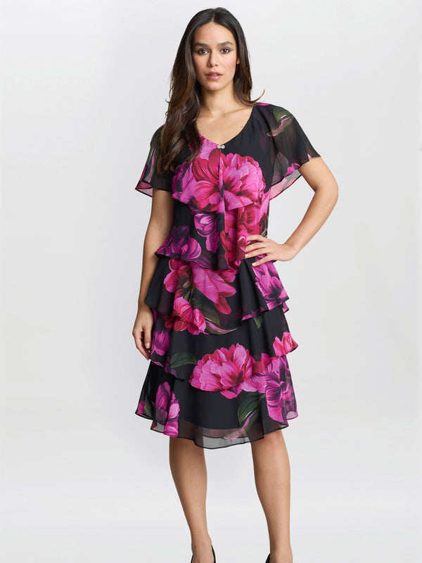 gina bacconi Skylar short printed floral tier dress