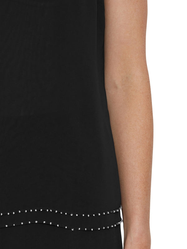 Gina Bacconi Sleeveless Chiffon Beaded Hem Top BLACK