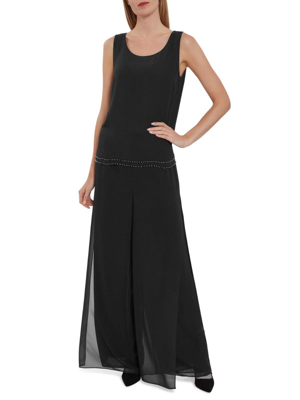 Gina Bacconi Sleeveless Chiffon Beaded Hem Top BLACK
