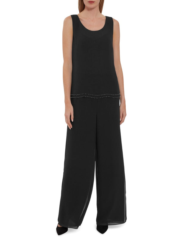 gina bacconi Sleeveless chiffon beaded hem top BLACK