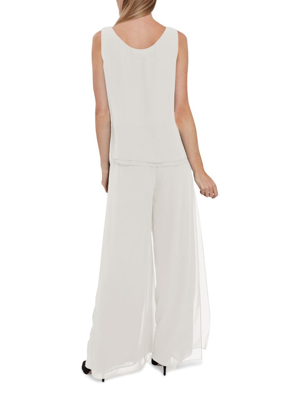 Gina Bacconi Sleeveless Chiffon Beaded Hem Top CHALK LIGHT