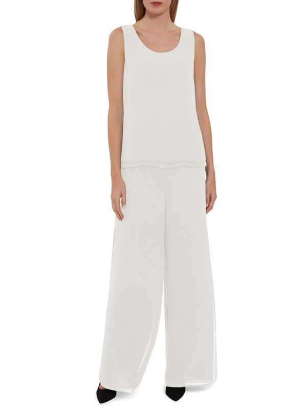 gina bacconi Sleeveless chiffon beaded hem top CHALK LIGHT