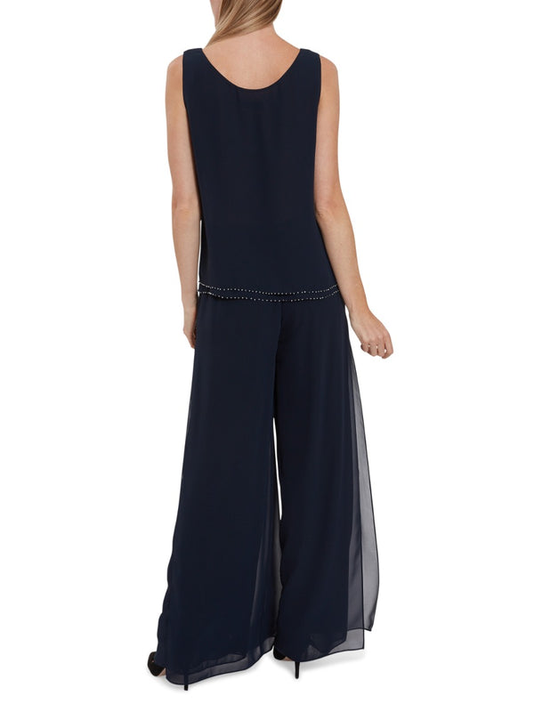 Gina Bacconi Sleeveless Chiffon Beaded Hem Top NAVY