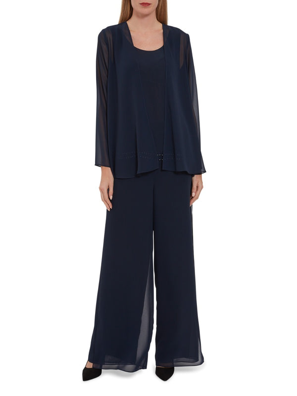 Gina Bacconi Sleeveless Chiffon Beaded Hem Top NAVY