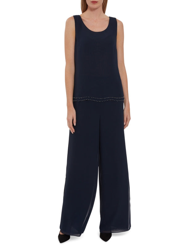 gina bacconi Sleeveless chiffon beaded hem top NAVY