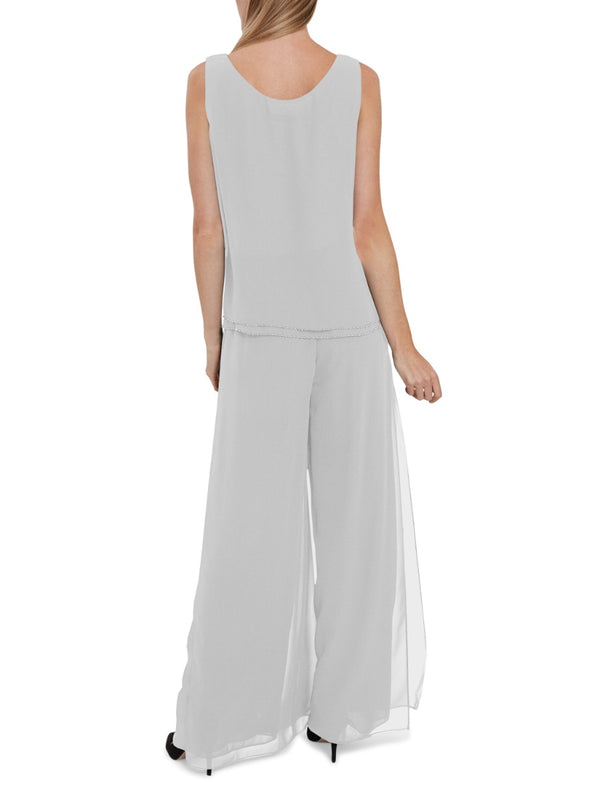 Gina Bacconi Sleeveless Chiffon Beaded Hem Top SILVER MIST