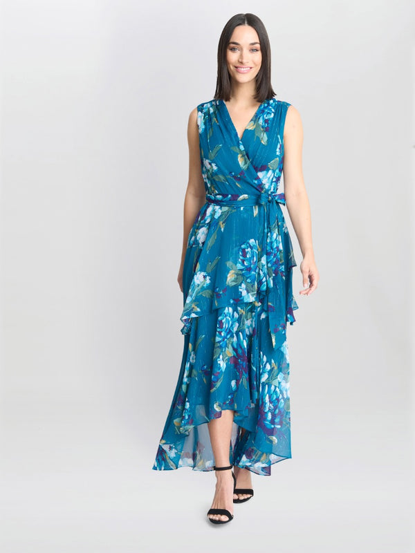Gina Bacconi Tamara Printed Sleeveless Maxi Dress With Belt
