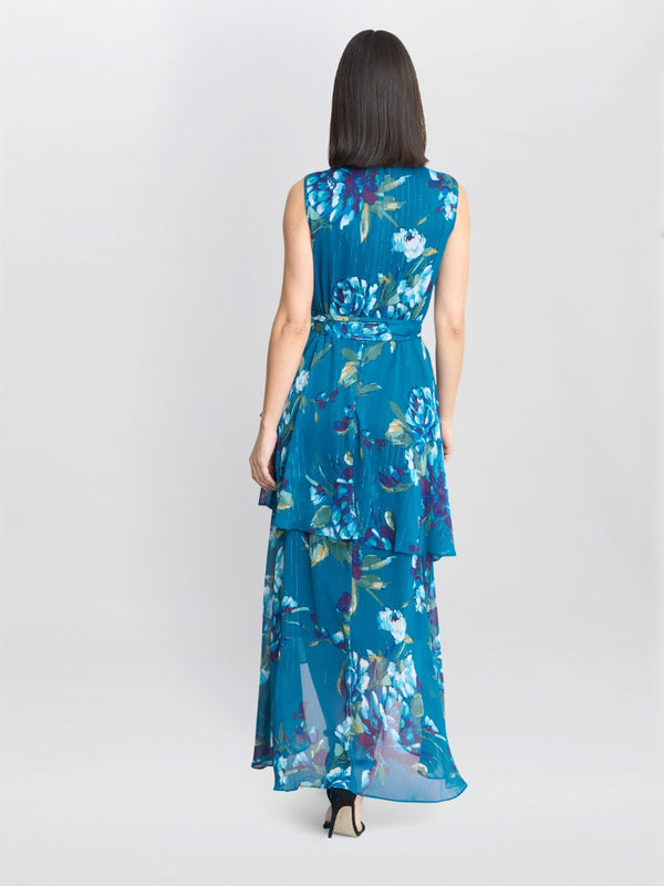 Gina Bacconi Tamara Printed Sleeveless Maxi Dress With Belt