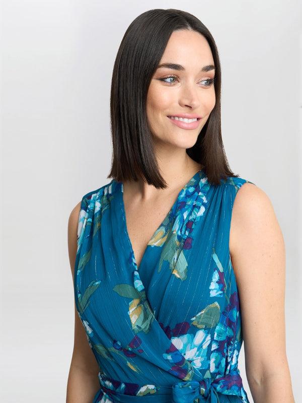 Gina Bacconi Tamara Printed Sleeveless Maxi Dress With Belt