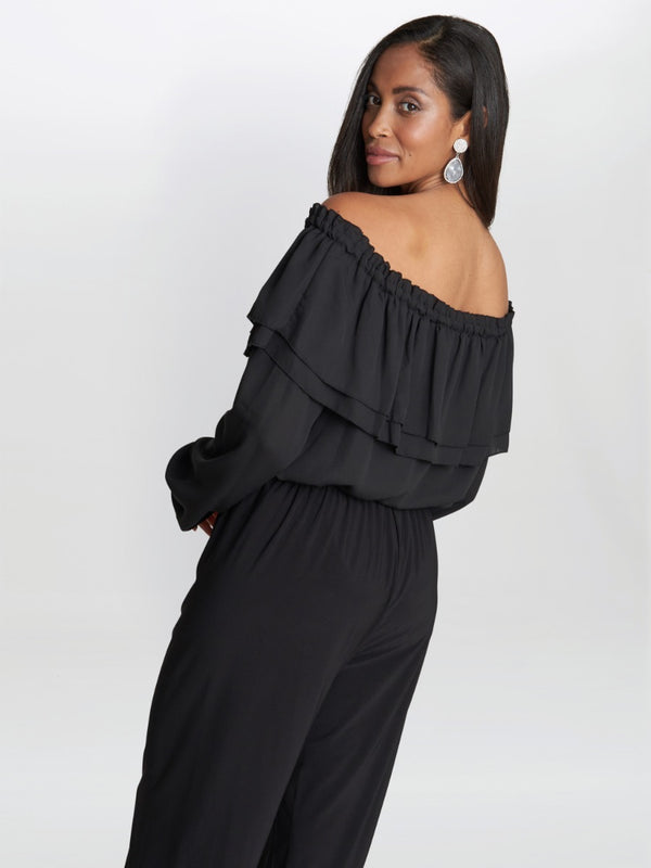 Gina Bacconi Tamora Blouse With Tiered Elastic Neckline BLACK